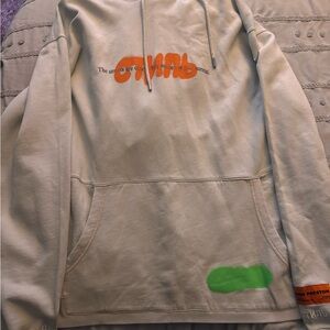 Heron Preston Beige Hoodie with Orange and Green Details